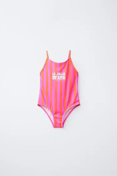 Zara 6-14 лет/ купальник в полоску с надписью «LA JOLLA BEACH» купить с доставкой.