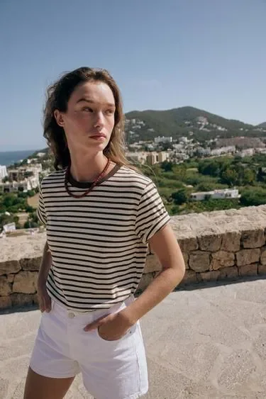 Zara Хлопковая футболка в стиле рустик купить с доставкой.