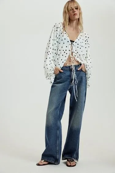 Zara Топ из крепа с пышными рукавами