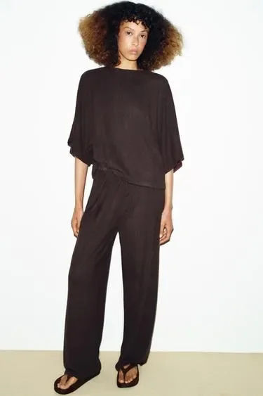 Zara Топ в стиле рустик с короткими рукавами