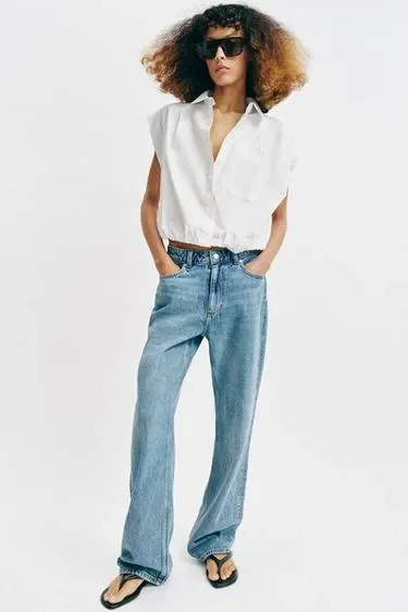 Zara Укороченная рубашка с рукавами-буффами купить с доставкой.