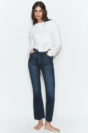 Zara Джинсы TRF укороченные клёш с высокой посадкой