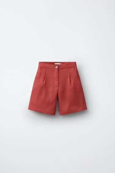 Zara Бермуды из 100% льна с декоративной пуговицей