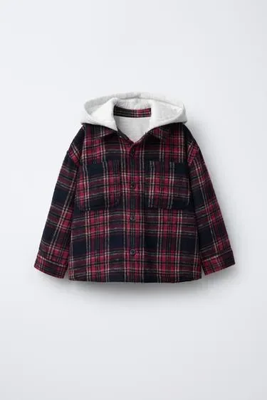 Zara Рубашка с капюшоном и клетчатым узором