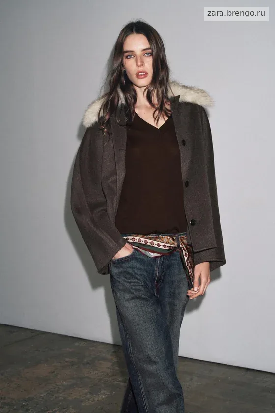 КУРТКА ИЗ ШЕРСТИ С МЕХОВЫМ ВОРОТНИКОМ — коллекция Zara «ZW»