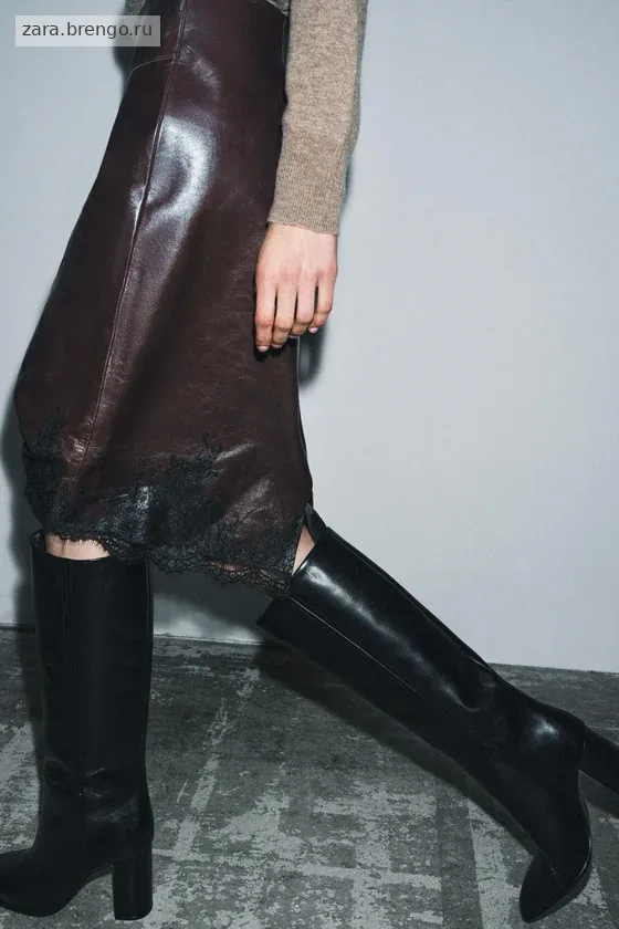 КОЖАНАЯ ЮБКА С КРУЖЕВОМ — коллекция Zara «ZW» 