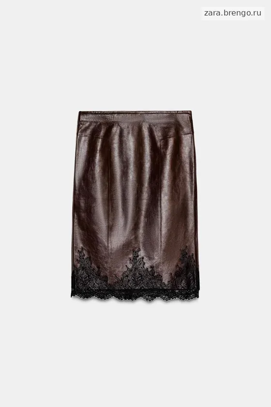КОЖАНАЯ ЮБКА С КРУЖЕВОМ — коллекция Zara «ZW» 