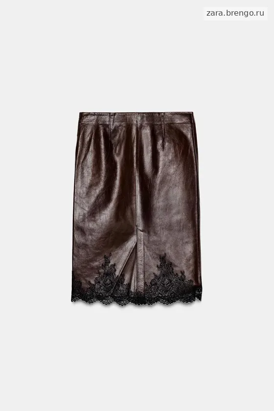 КОЖАНАЯ ЮБКА С КРУЖЕВОМ — коллекция Zara «ZW» 