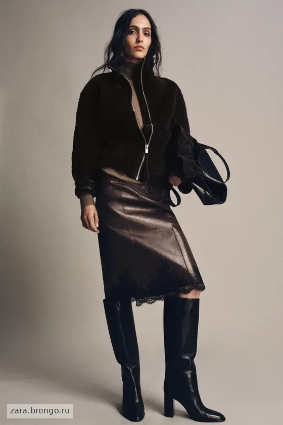 КОЖАНАЯ ЮБКА С КРУЖЕВОМ — коллекция Zara «ZW» 