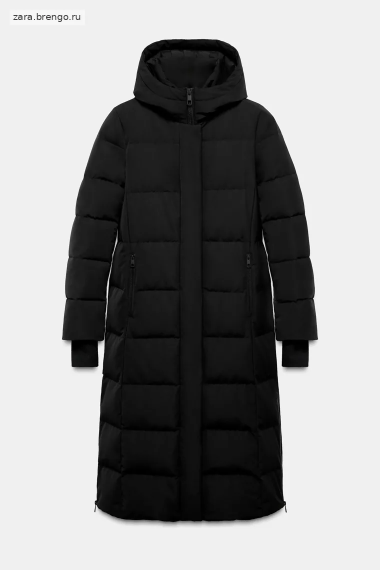 Пуховик zara с капюшоном от ветра и воды extra long