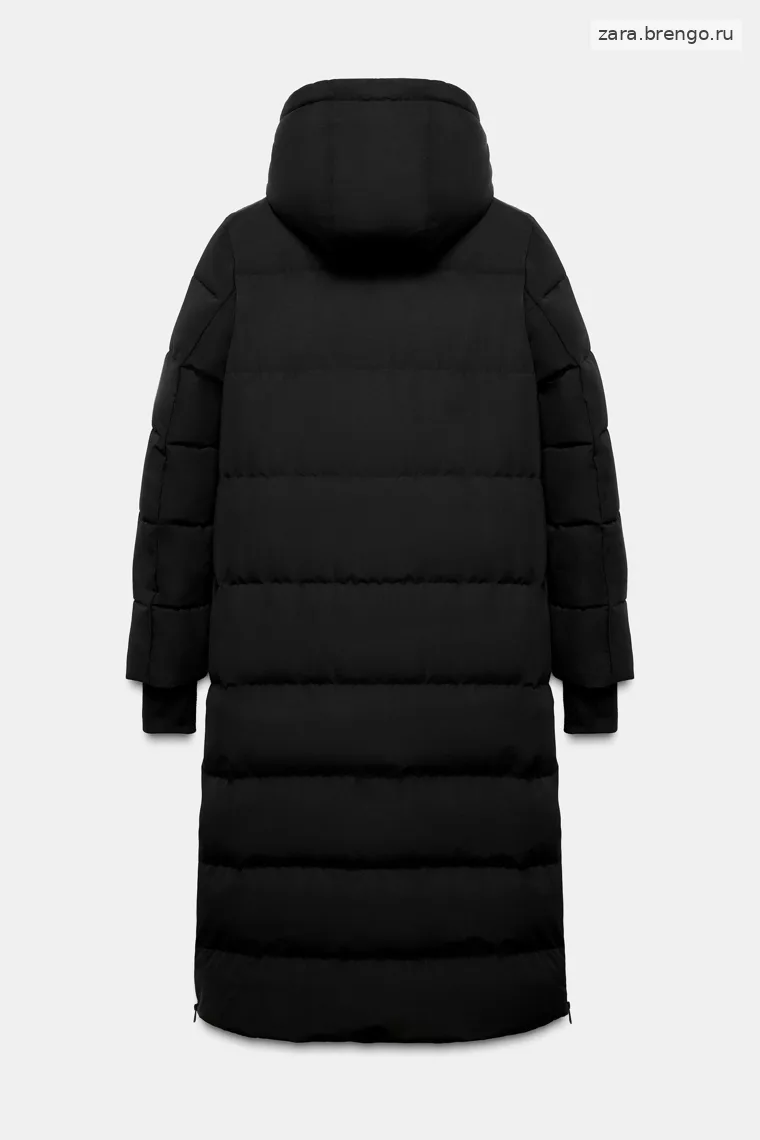 Пуховик zara с капюшоном от ветра и воды extra long