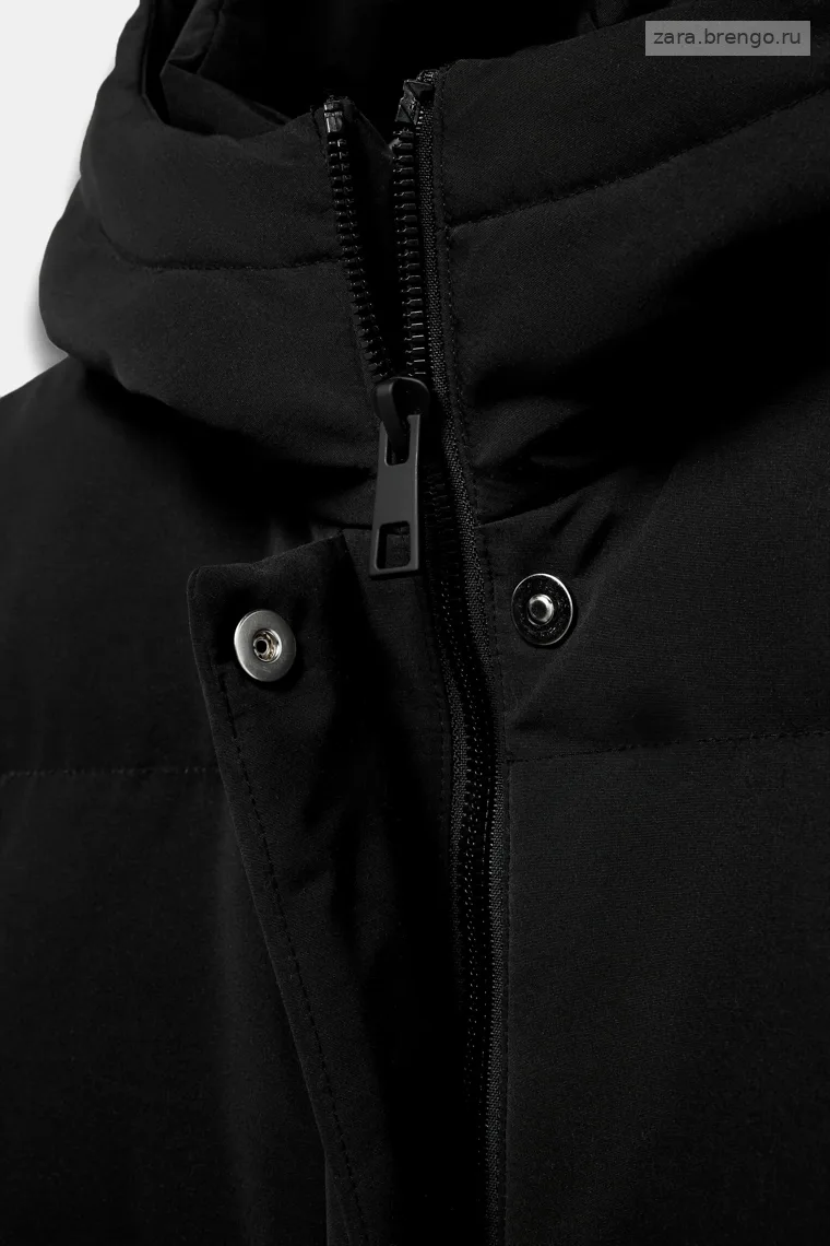 Пуховик zara с капюшоном от ветра и воды extra long