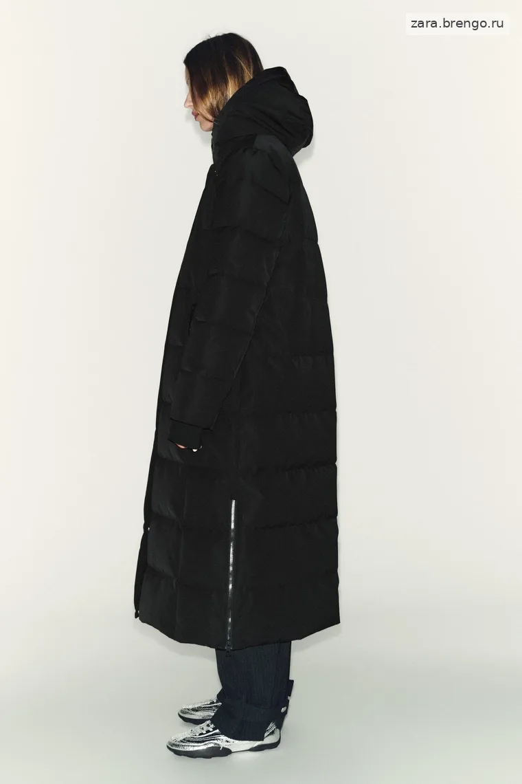 Пуховик zara с капюшоном от ветра и воды extra long