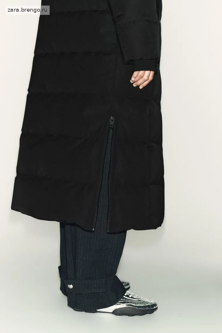 Пуховик zara с капюшоном от ветра и воды extra long