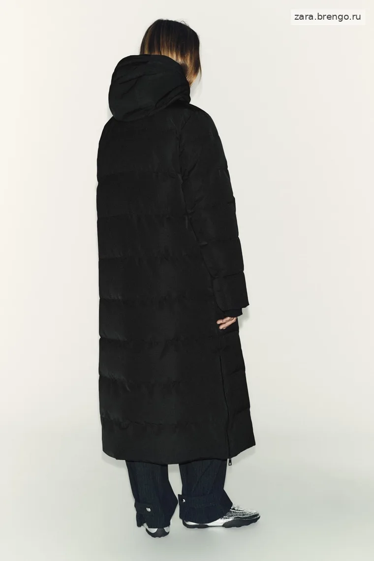 Пуховик zara с капюшоном от ветра и воды extra long