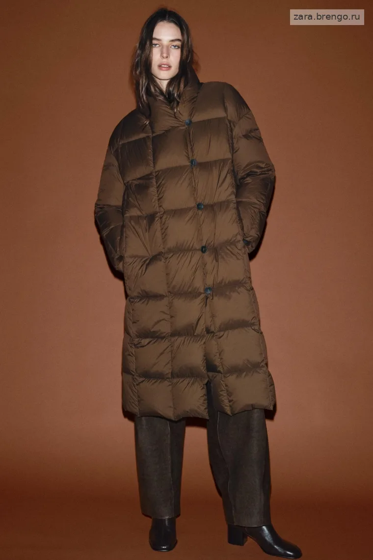 Пуховик Zara «ZW» длинный с поясом
