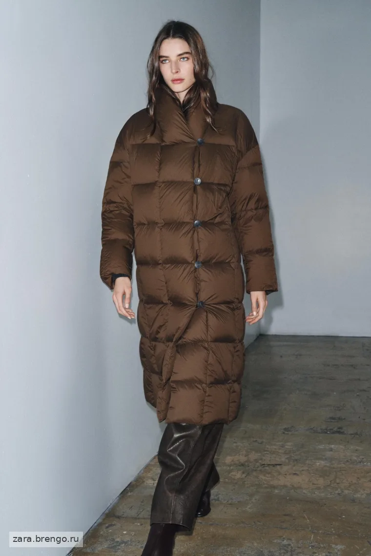 Пуховик Zara «ZW» длинный с поясом