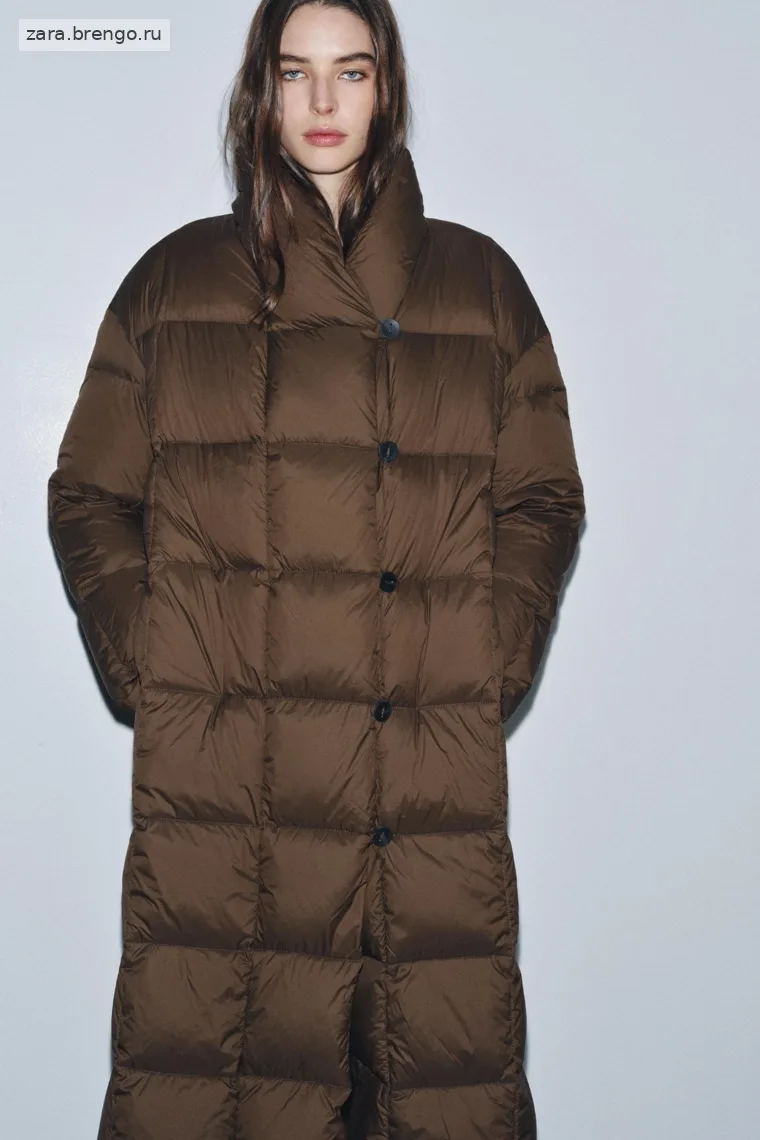 Пуховик Zara «ZW» длинный с поясом