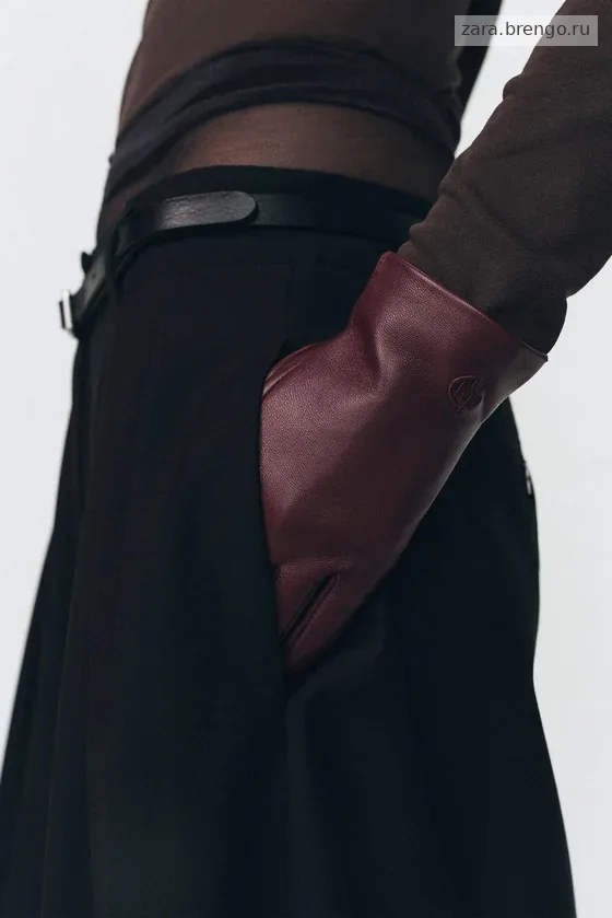 Кожаные перчатки с вышивкой Zara «Soshiotsuki»