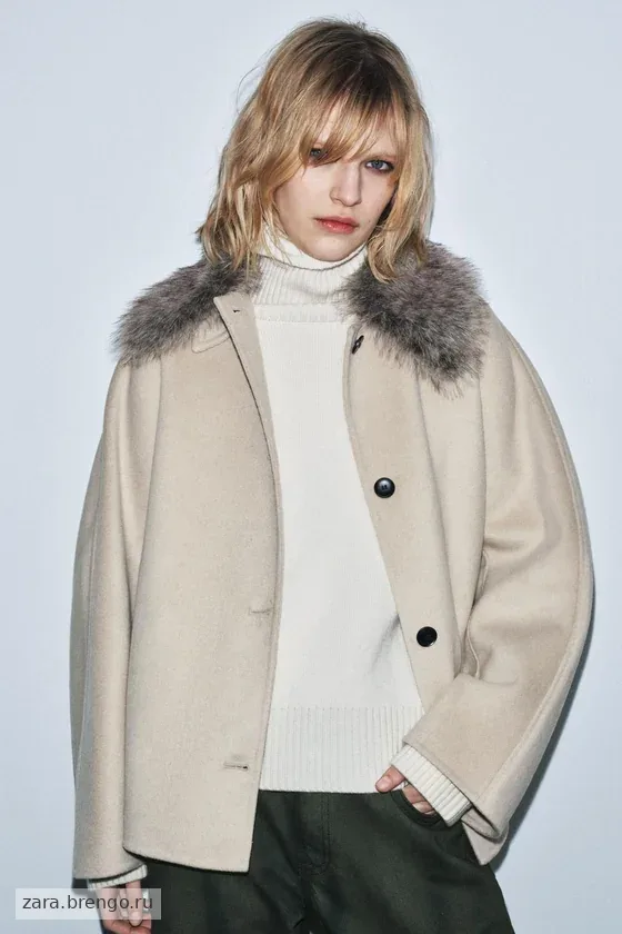 КУРТКА С ШЕРСТЬЮ И ВОРОТНИКОМ ИЗ ИСКУССТВЕННОГО МЕХА — коллекция Zara «ZW»