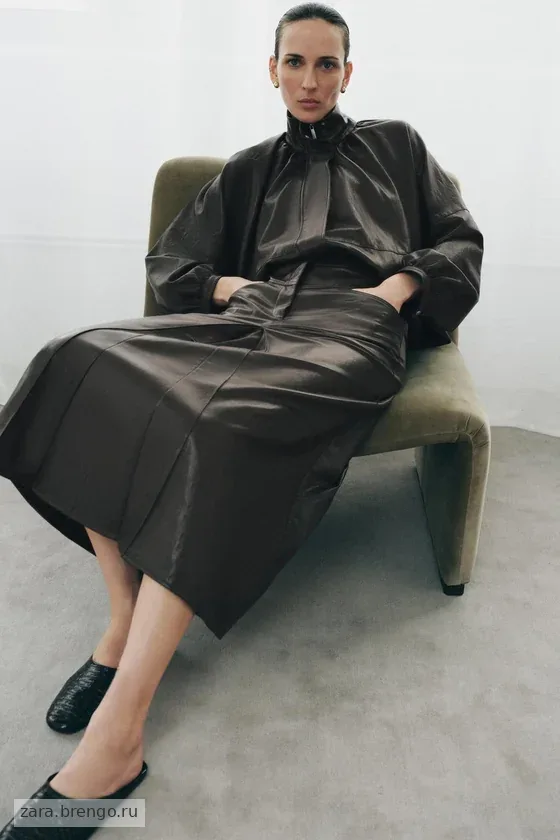 ЮБКА ИЗ ИСКУССТВЕННОЙ КОЖИ СО СКЛАДКАМИ — коллекция Zara «ZW»