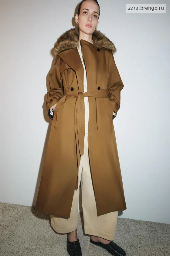 Тренч оверсайз с воротником из искусственного меха — коллекция Zara «ZW»