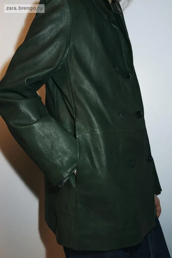 Укороченный кожаный блейзер с двубортной застежкой Zara «ZW» 