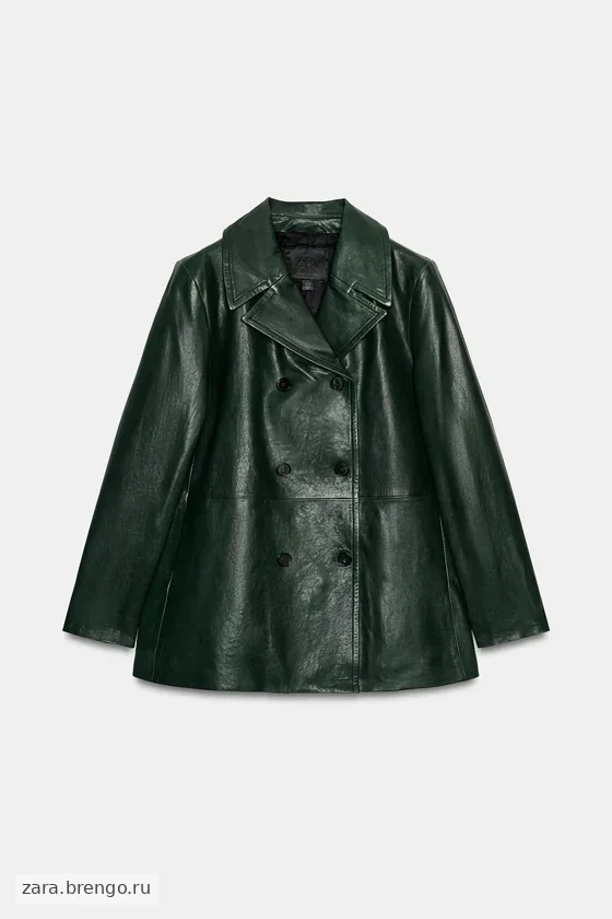 Укороченный кожаный блейзер с двубортной застежкой Zara «ZW» 