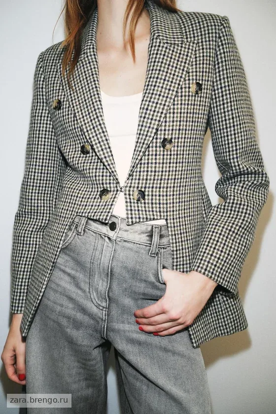 АСИММЕТРИЧНЫЙ БЛЕЙЗЕР В КЛЕТКУ ИЗ ШЕРСТЯНОЙ ТКАНИ — коллекция Zara «ZW» 