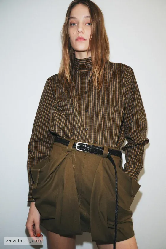РУБАШКА ИЗ ХЛОПКА В КЛЕТКУ С ЗАВЯЗКАМИ — коллекция Zara «ZW»
