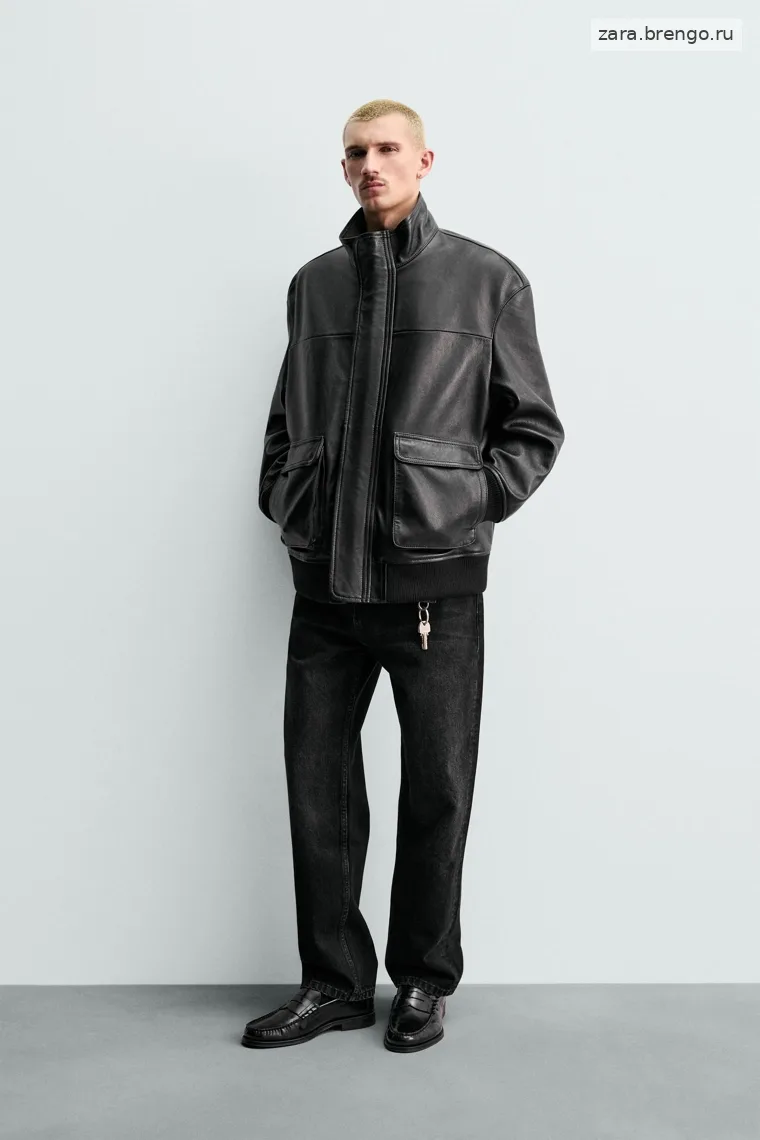Куртка из натуральной кожи релакс-фит Zara 