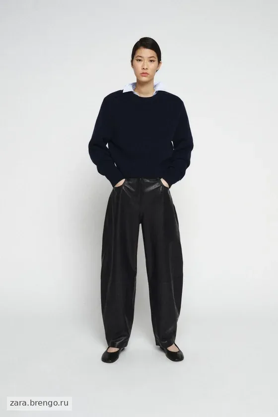 БРЮКИ-БАРРЕЛЬ ИЗ КОЖИ коллекция Zara «ZW» 