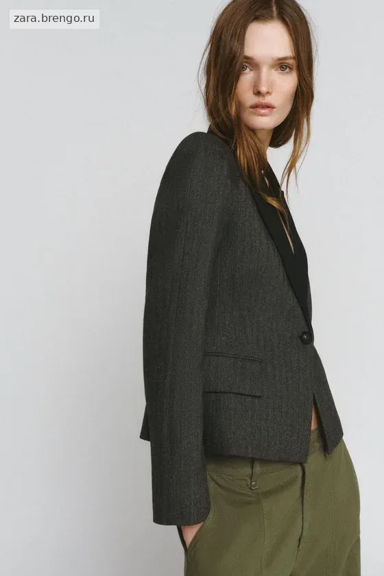 БЛЕЙЗЕР ИЗ СМЕСОВОЙ ТКАНИ В ЕЛОЧКУ — коллекция Zara «ZW»