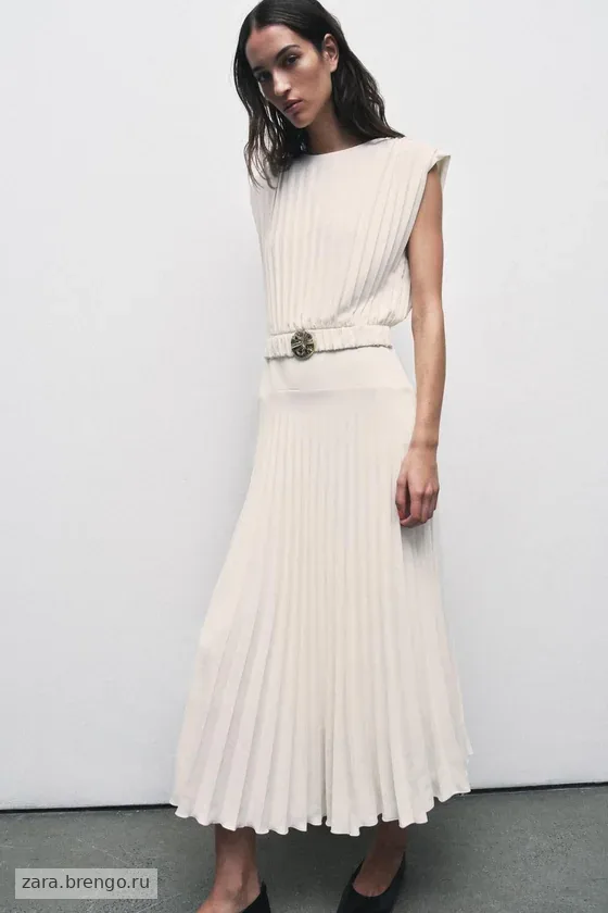 ПЛАТЬЕ МИДИ ПЛИССИРОВАННОЕ С ПОЯСОМ