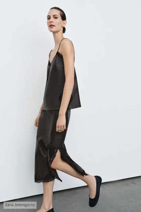 ЮБКА ИЗ 100% КОЖИ С КРУЖЕВОМ — коллекция Zara «ZW» 