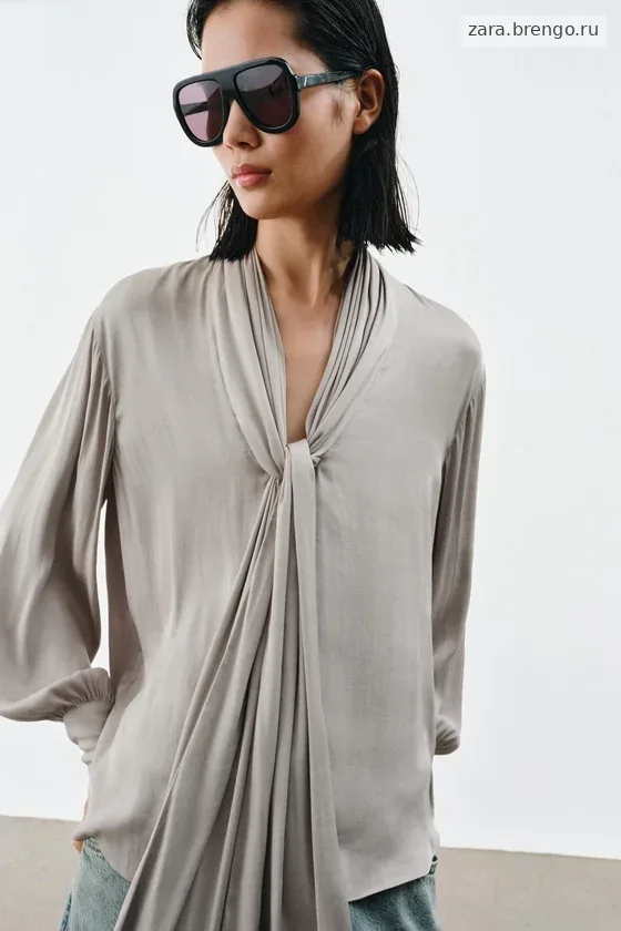 БЛУЗА С V-ОБРАЗНЫМ ВЫРЕЗОМ И ЗАВЯЗКАМИ — коллекция Zara «ZW»