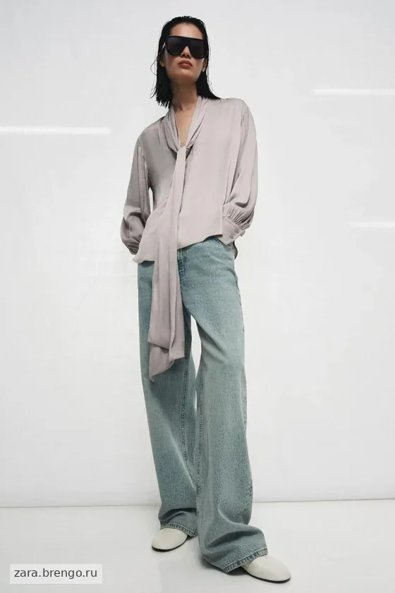 БЛУЗА С V-ОБРАЗНЫМ ВЫРЕЗОМ И ЗАВЯЗКАМИ — коллекция Zara «ZW»