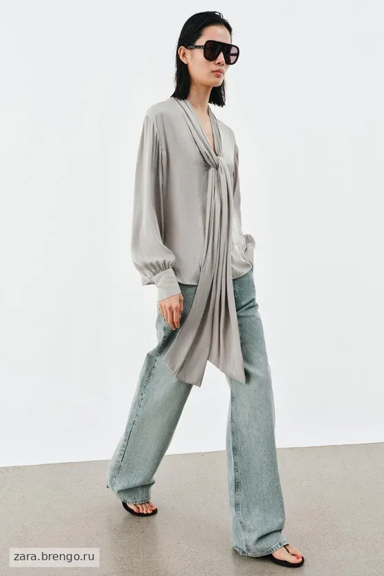 БЛУЗА С V-ОБРАЗНЫМ ВЫРЕЗОМ И ЗАВЯЗКАМИ — коллекция Zara «ZW»