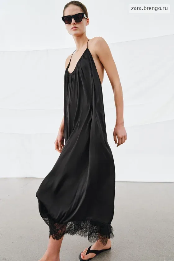 АТЛАСНОЕ ПЛАТЬЕ ХАЛТЕР С КРУЖЕВОМ — коллекция Zara «ZW»