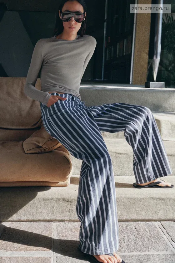 ДЖИНСЫ коллекция Zara «ZW» LOOSE СО СРЕДНЕЙ ПОСАДКОЙ И ПОЛОСКАМИ