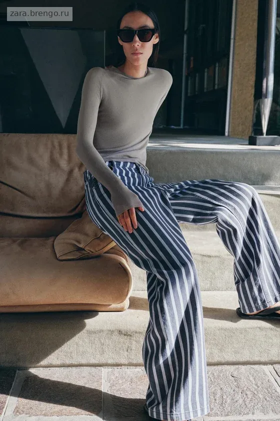 ДЖИНСЫ коллекция Zara «ZW» LOOSE СО СРЕДНЕЙ ПОСАДКОЙ И ПОЛОСКАМИ