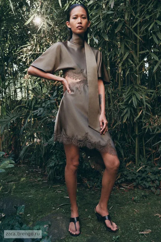 АТЛАСНОЕ ПЛАТЬЕ С КРУЖЕВОМ — коллекция Zara «ZW»