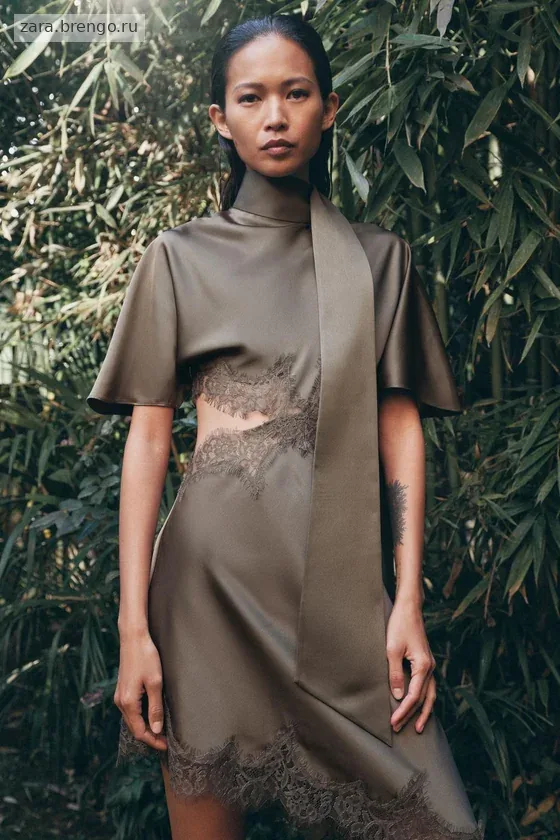 АТЛАСНОЕ ПЛАТЬЕ С КРУЖЕВОМ — коллекция Zara «ZW»