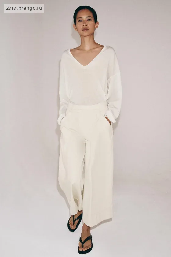 БРЮКИ С ЗАЩИПАМИ ИЗ СМЕСОВОГО ЛЬНА — коллекция Zara «ZW»