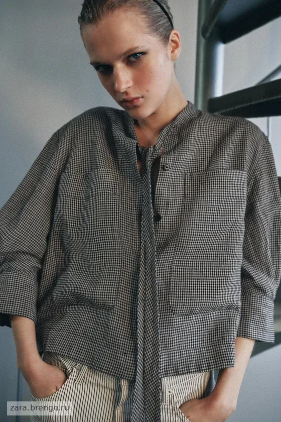 РУБАШКА В КЛЕТКУ ИЗ ЛЬНА — коллекция Zara «ZW»
