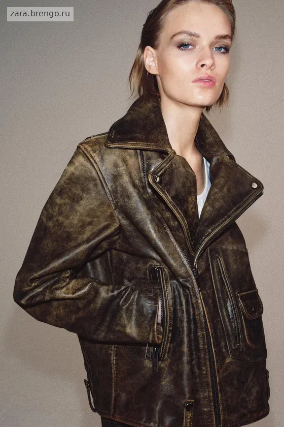 Куртка-мото из 100% кожи Zara «ZW» Лимитированная коллекция