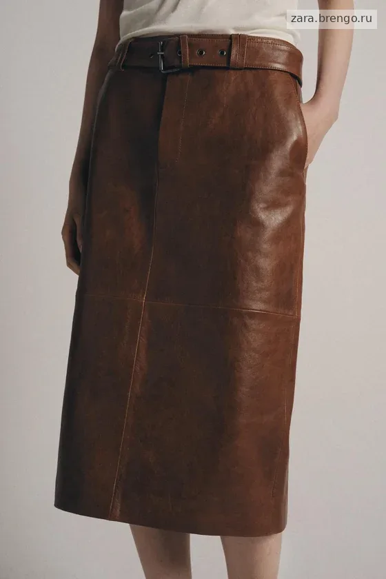 Прямая кожаная юбка Zara «ZW» Лимитированная коллекция