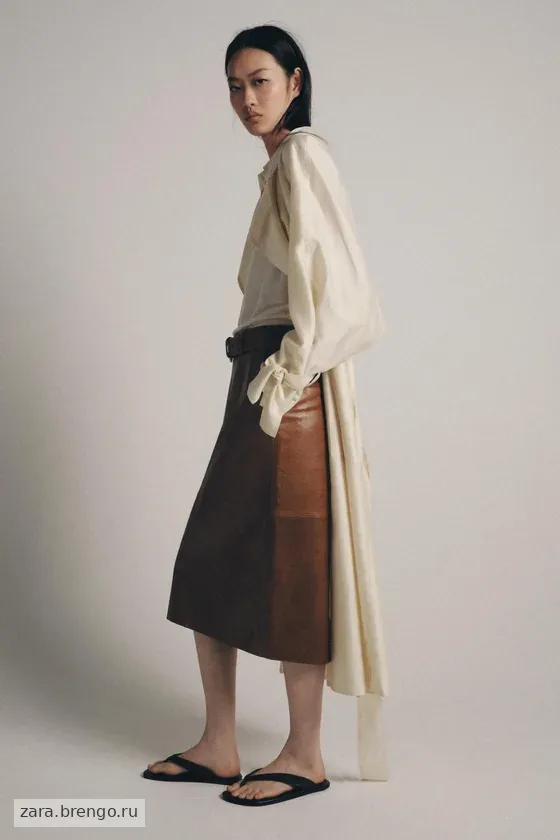 Прямая кожаная юбка Zara «ZW» Лимитированная коллекция