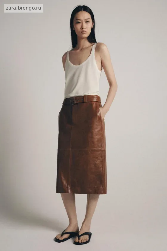 Прямая кожаная юбка Zara «ZW» Лимитированная коллекция