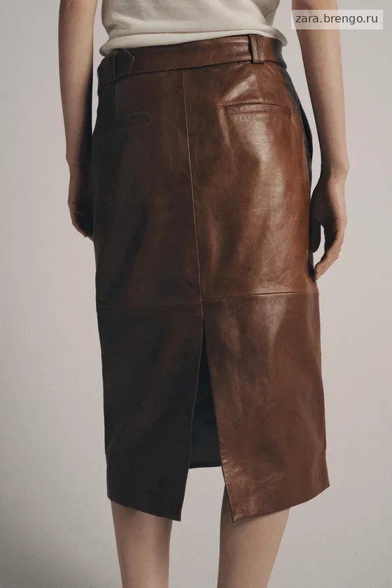 Прямая кожаная юбка Zara «ZW» Лимитированная коллекция